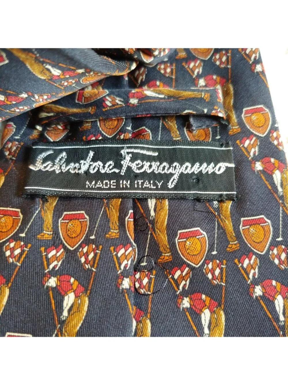 Salvatore Ferragamo Golf Trophy Crest Silk Tie Italy Luxury Necktie Designer